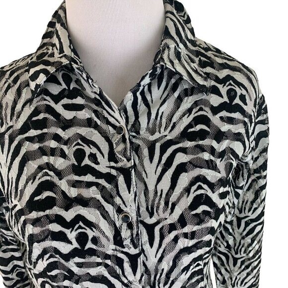 Wrangler Women's S Small Button Down Blouse Top Lace Animal Print Semi-Sheer - Picture 2 of 7
